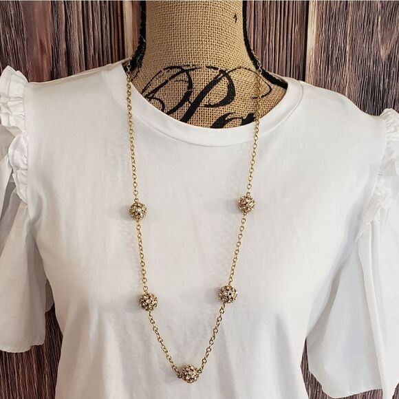 J.Crew Necklace, Gold Tone with Diamond Ball Detail - Picture 7 of 7